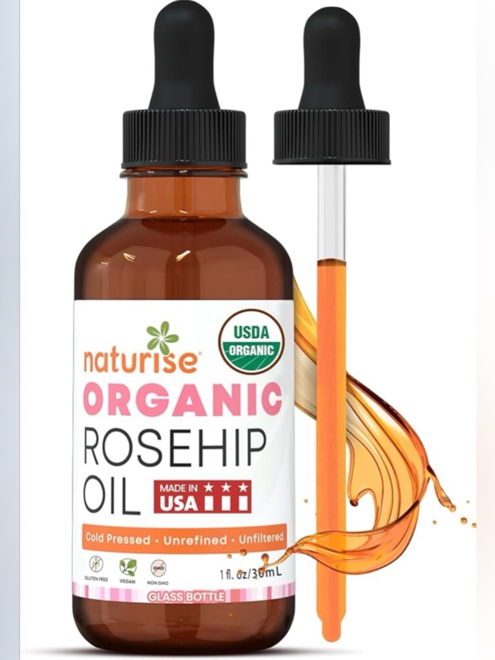 Organic Rosehip Oil – 100% Pure Rosehip Oil for Face, Skin, Nails &. Hair Care